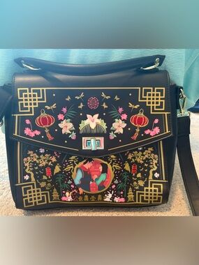 Loungefly Disney Mulan Icons Handbag Removable Crossbody Strap Li Shang Black